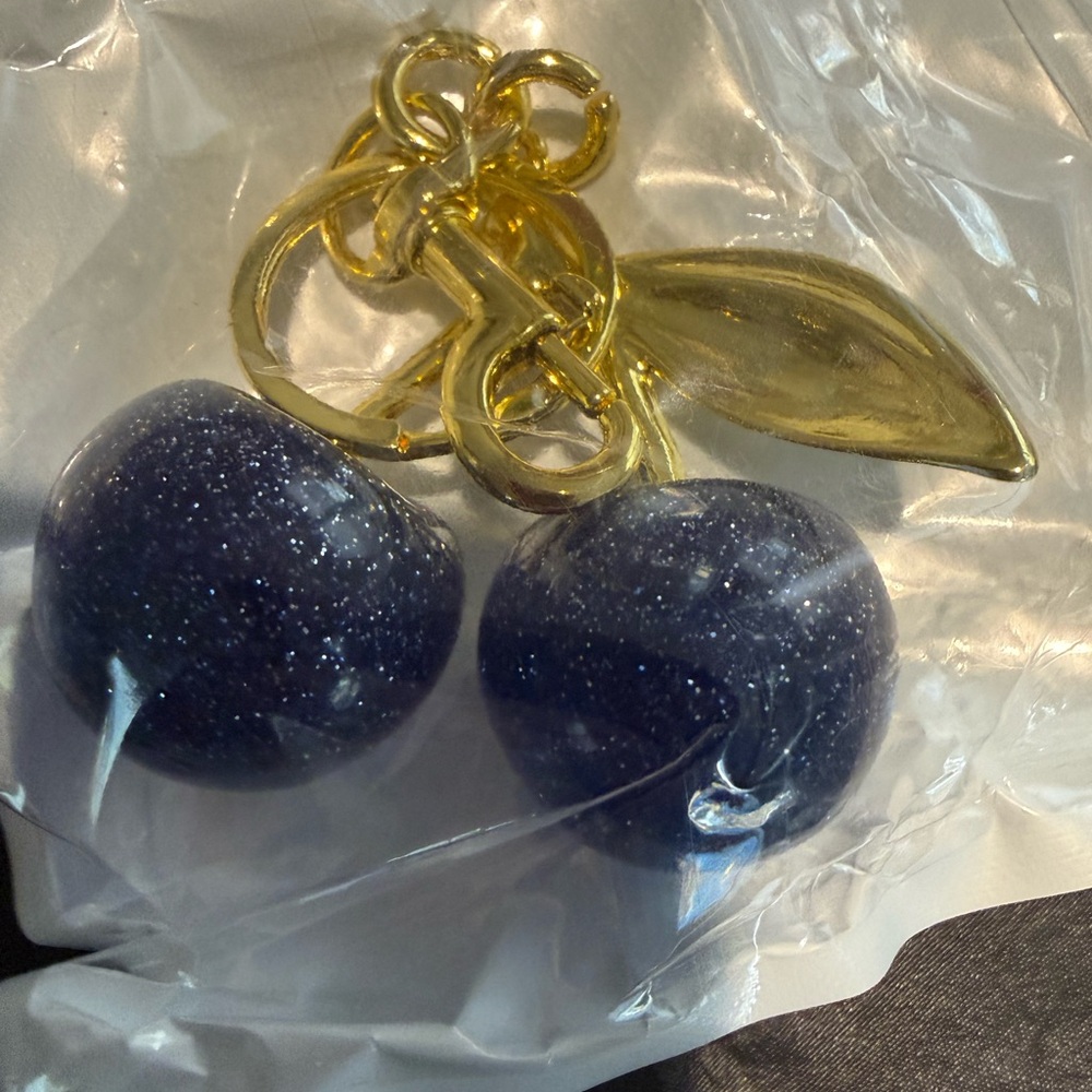 Gold and Blue Cherry Keychain